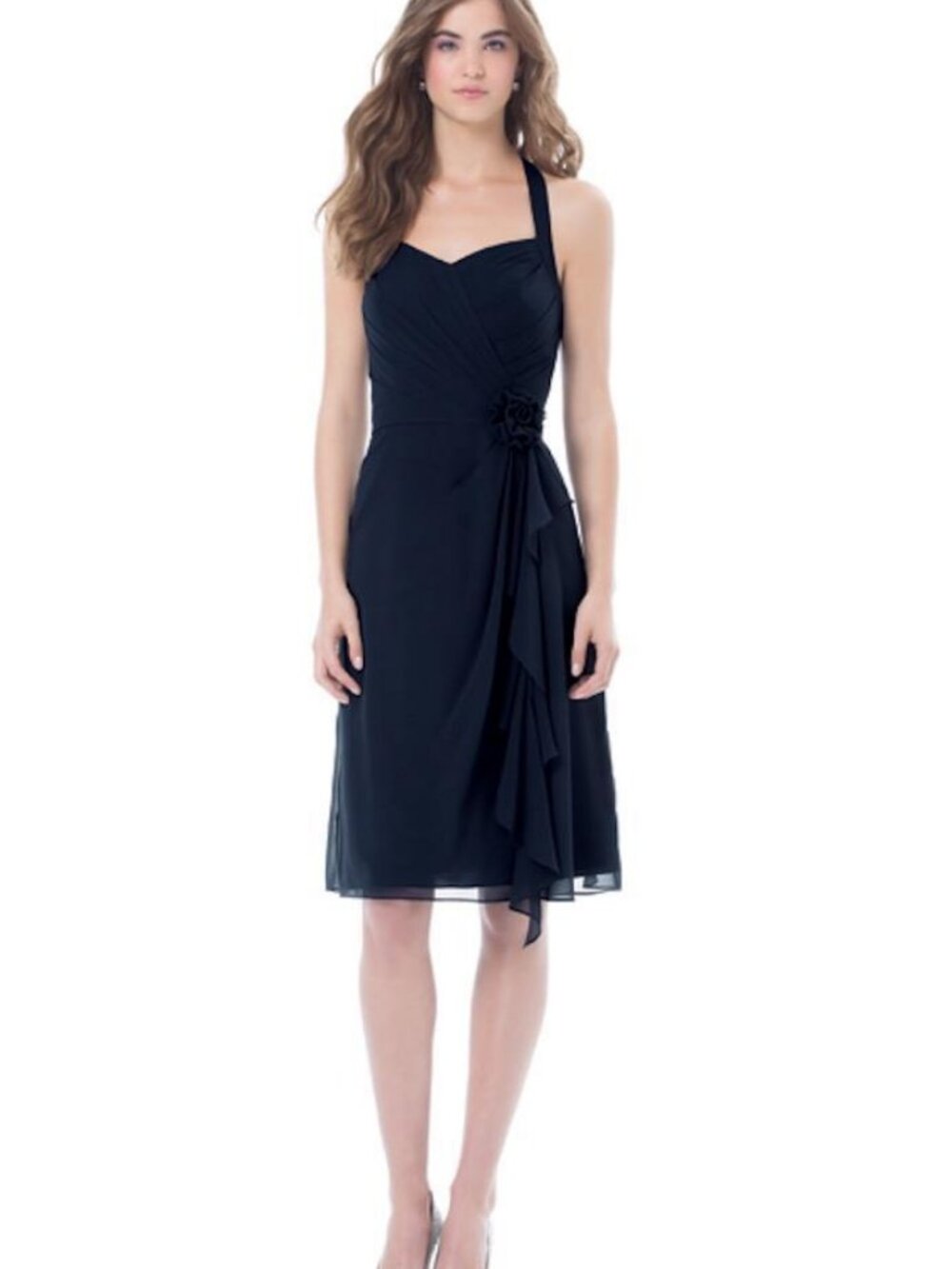 Bill Levkoff 473 Bridesmaid Dress Navy Blue Sleeveless V-Neck Chiffon Short 12
